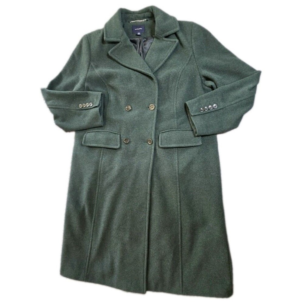 Lands' End Women's Wool Cashmere Double Breasted Coat Green 16W Flawed Read